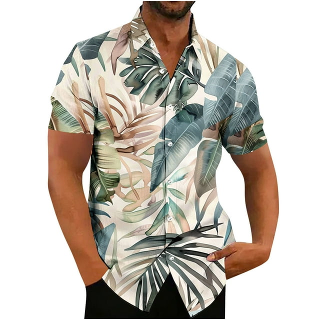 Camisas de Manga Larga para Hombres Impresión Botón Cuello de Vuelta Blusa Casual, Hombre de Manga Corta Botón Abajo Camisas