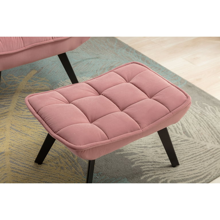 Comfortable accent chair living room chair with footrest-Pink