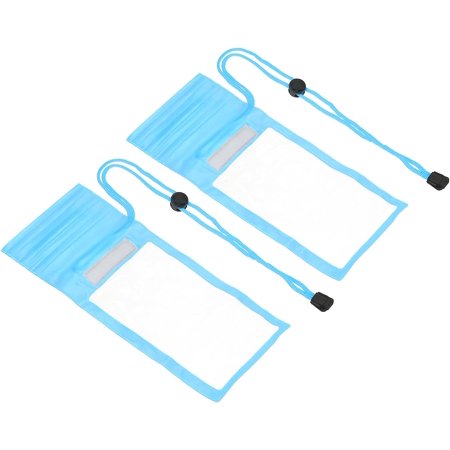 Waterproof Phone Pouch, 2 Pack Universal Lanyard Cellphone Dry Bag Clear Protection Cover Bag for Beach Swimming Pool, Light Blue