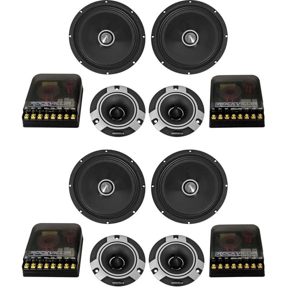 Rockville X8C 8-in Competition Car Audio Speakers, 1000W, CEA Rated, Titanium Tweeters, Audiophile Crossovers, Aluminum Bullet, for Car Audio, 2-Pairs