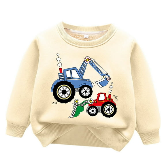 Utlike Boys Sweatshirt Thermal Pullover Round Neck Solid Color Printing Thickened Warm Fall Winter Clothes Loose Top For Kids Size 2 Years-3 Years