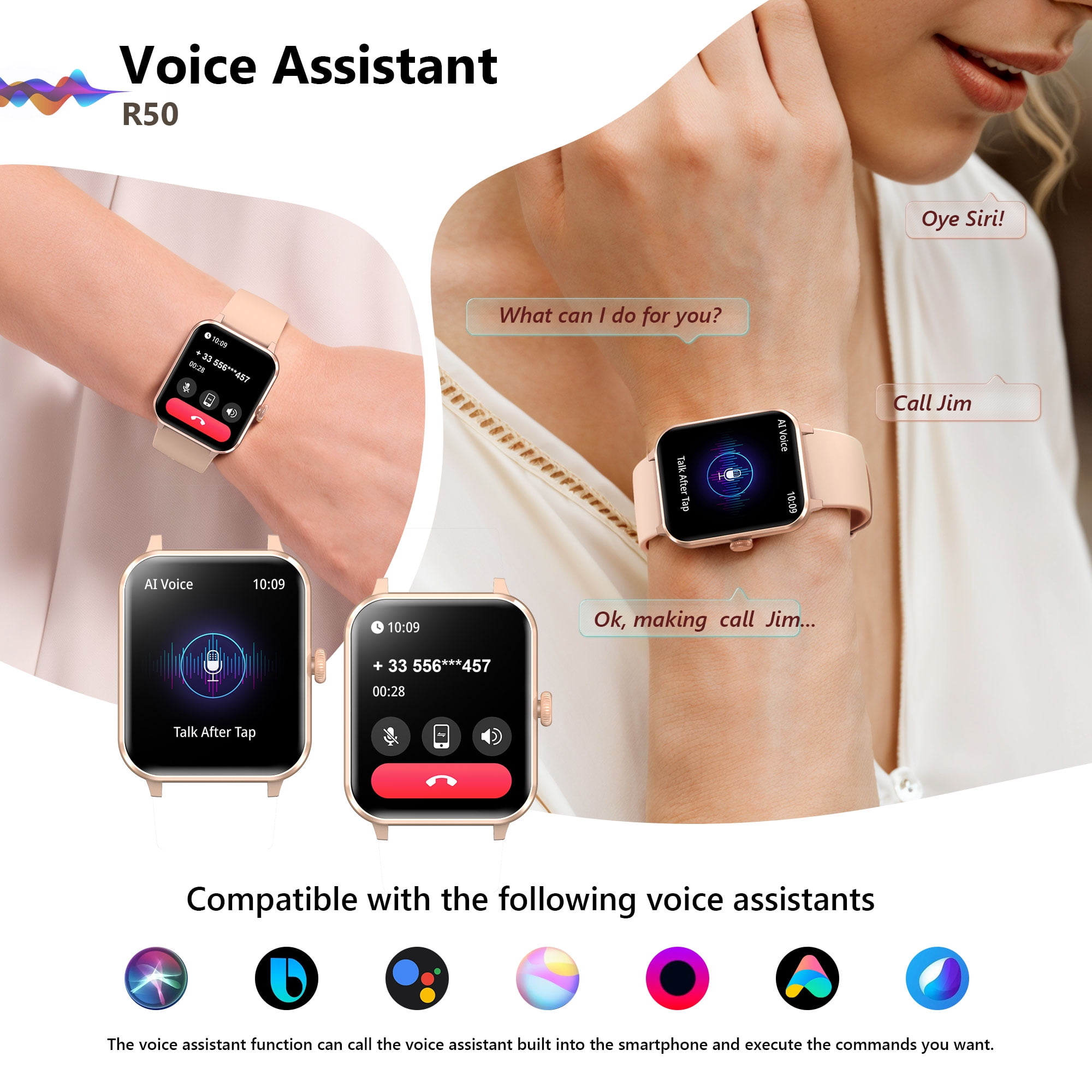 Smart Watch fits for Android and Apple iPhone, Blackview R50 IP68 Waterproof Smartwatch for Women Men , Smart Watch with Bluetooth Call(Answer/Make Calls), Pink