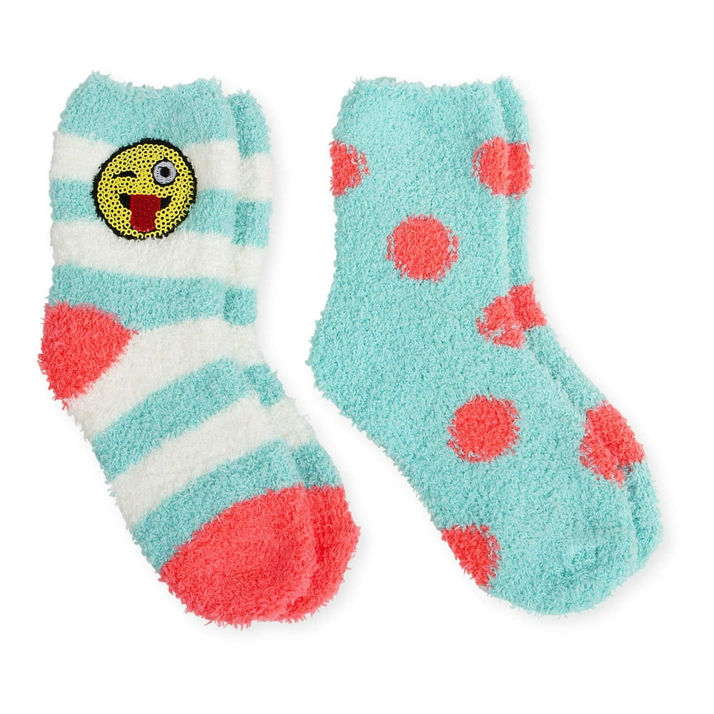 Faded Glory - Girls' Wink Emoji Crew Socks, 2 Pairs - Walmart.com ...