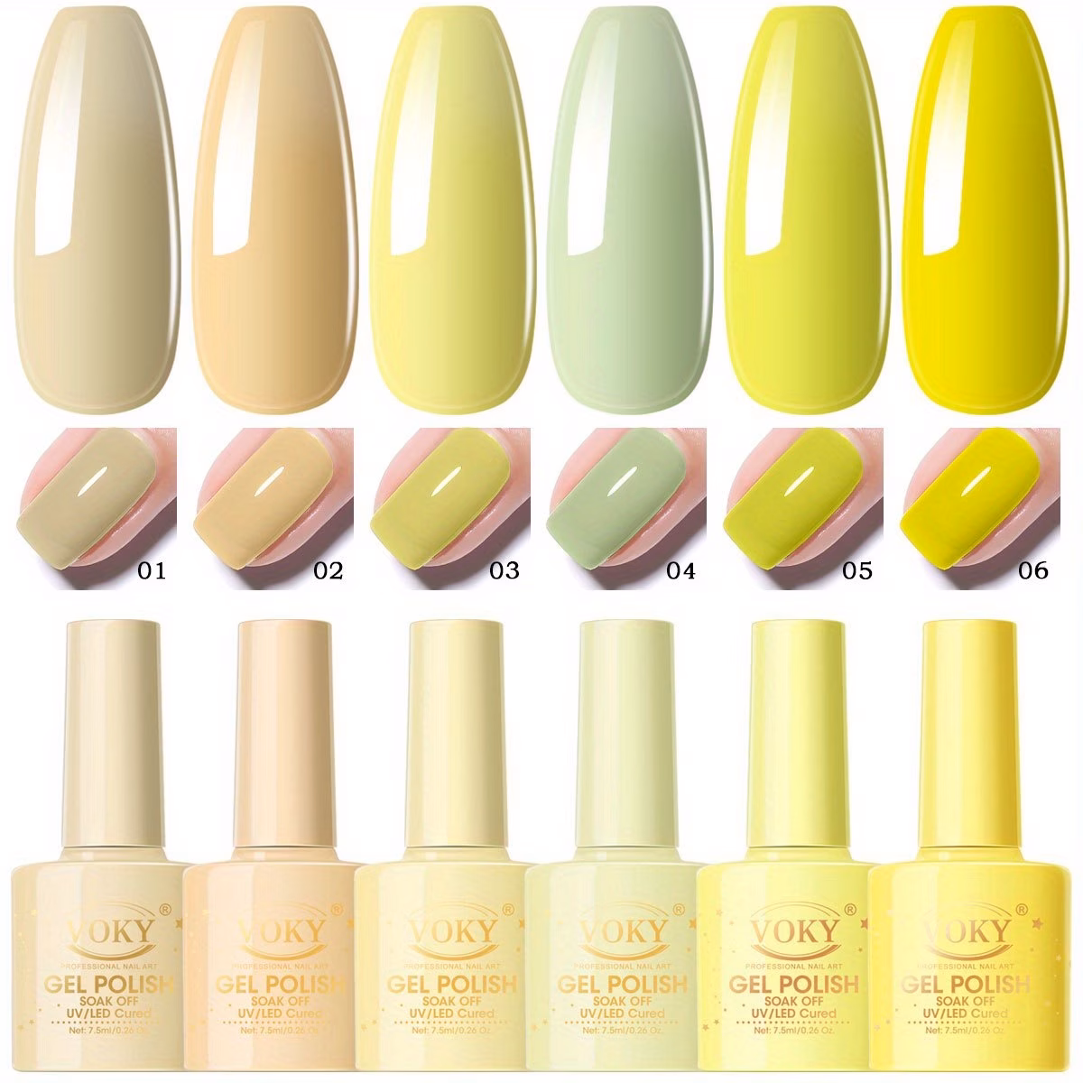 VOKY 6-Color Gel Nail Polish Set – Soft Neutral & Pastel Shades for Spring/Summer, Long-Lasting UV/LED Cured Manicure, Easy Soak-Off, Professional Quality at Home