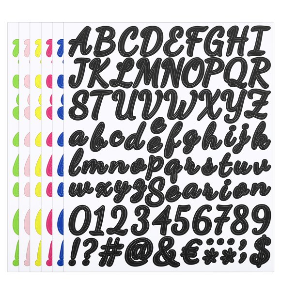 Unique Bargains Alphabet Letters Numbers Stickers Set, Self Adhesive Cursive, Colorful 6 Sheets