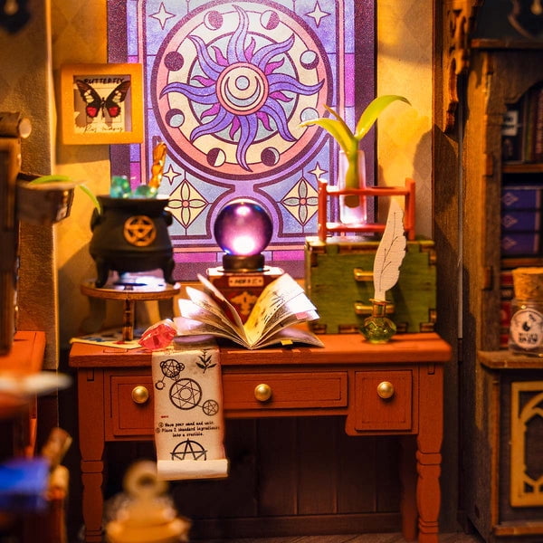 ROBOTIME DIY Miniature House Kit - The Magic Study, Mini Dollouse Building Kit for Adults, Tiny Home Craft Kits with Furniture/Lights, Halloween Christmas Birthday Gifts for Adults Kids