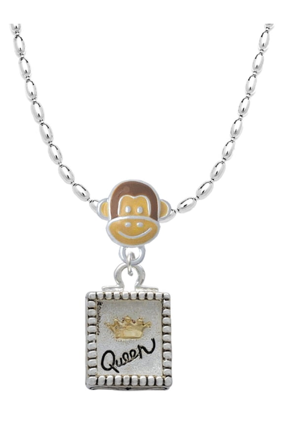 Shadow Box ''Queen'' with Goldtone Crown Mia Monkey Charm Necklace