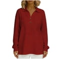 thumbnail image 7 of Yrmaups Loose Fit Button Down Long Sleeve Top for Women, Plus Size Collared Casual Blouse, Soft Solid Pullover Tee for Fall Winter Office Daily Wear, Wine S, 7 of 7