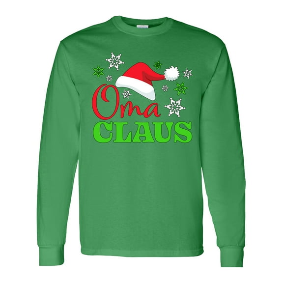 Inktastic Oma Claus with Christmas Santa Hat and Snowflakes Long Sleeve T-Shirt