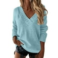 thumbnail image 2 of Pullover Sweaters for Women 2025 Long Sleeve V Neck Loose Plain Knitted Sweater Jumper Tops Fall Winter Outfits, 2 of 6