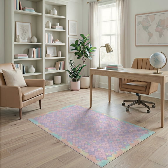 ODIKA Pink Galaxy Inspired Tie Dye Pastel Scale Motifs for Dorm Room, Small Living Apartment, Stain Resistant Low Profile
