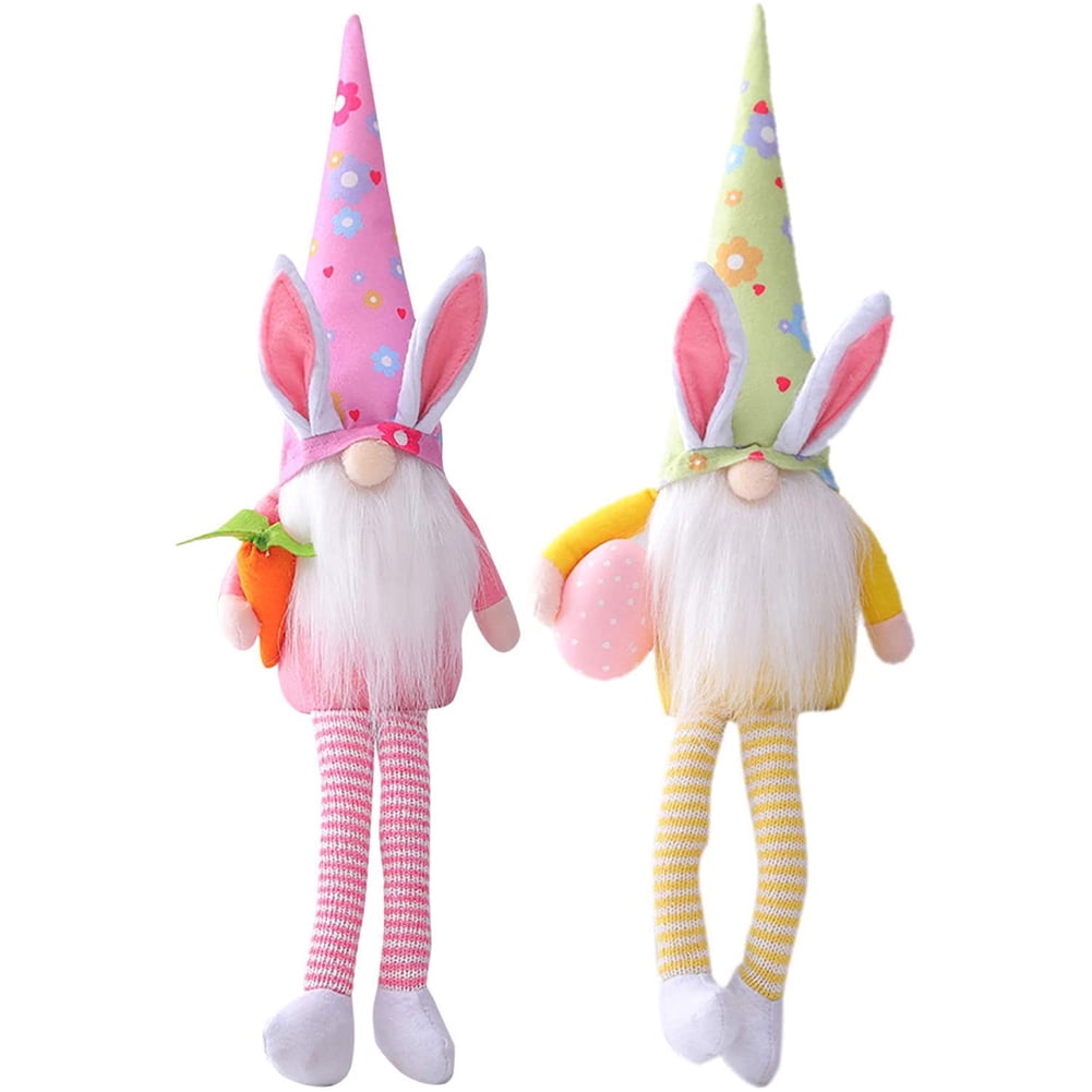 Kepooman 2 Pcs Kids 13" Long Striped Leg Faceless Rabbit Doll for Desk Table Decor Gifts, Pink + Yellow