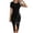 Black, variant on Women's Bodycon Midi Dress Short Sleeve Crew Neck Faux Leather Panel with Zipper for Elegant Evening Wear