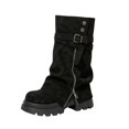 thumbnail image 2 of Women's Slouchy Mid Calf Boots Faux Suede Buckle Side Zipper Platform Lug Sole Retro Casual Combat Boots, 2 of 9