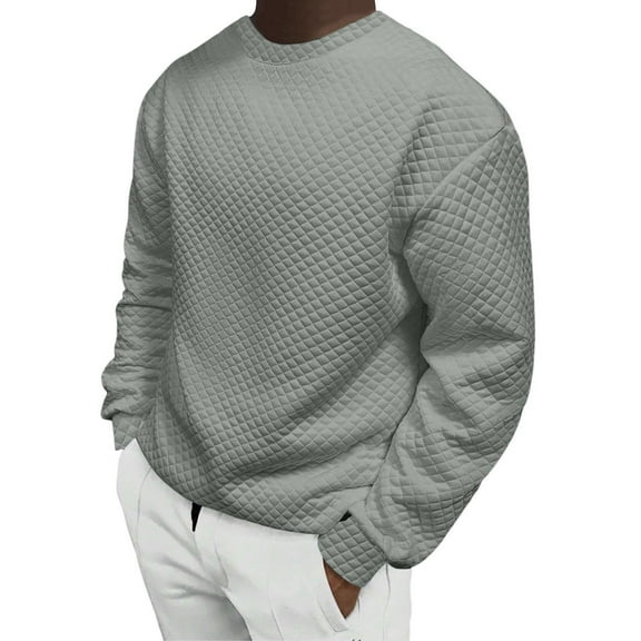 KeShDi Long Sleeve Shirts for Men Flannel Shirt Men Casual Fashion Solid Round-Neck Pullover Long Sleeve Sweatshirt Gray M