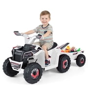 Costway Kids Electric ATV Car, 6V Battery-Powered Ride on Toy wirh Removable Back Trailer White
