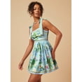 thumbnail image 3 of Green Floral Print Square Neck Tie-Shoulder Ruched Mini Dress For Women, 3 of 8