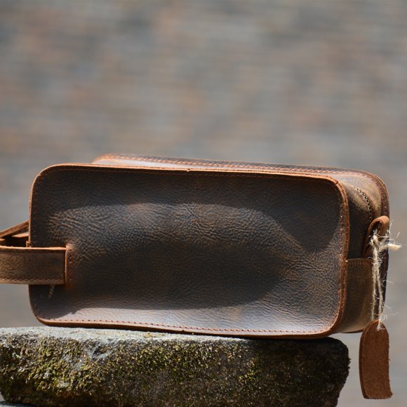 Cowhide simple toiletry bag, genuine leather clutch cosmetic bag, men's clutch bag, retro crazy horse leather hand-held storage bag, women's