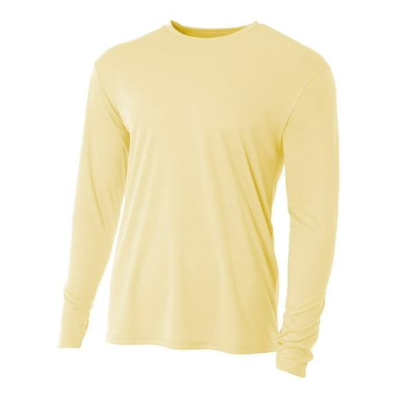 A4 Youth Atheltic Long Sleeve Cooling Performance Crew Neck T-Shirt , LT YELLOW , Large, NB3165