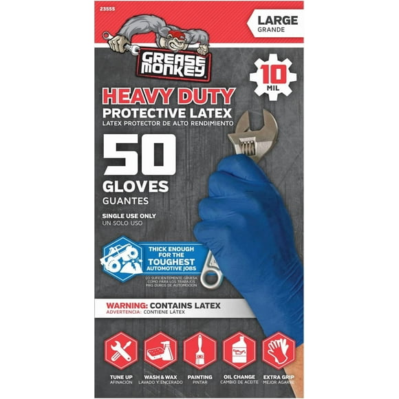 23555-110 Grease Monkey Disposable Latex Gloves (Large-Tall) - Pack of 50