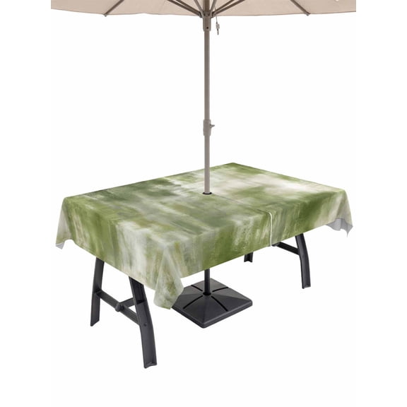 Outdoor Tablecloth with Umbrella Hole for Patio/Picnic/Party/Camping, Sage Green Waterproof Table Cloth Rectangle Table Cover Washable, Modern Abstract Minimalist Aesthetic Art (54"x 80")