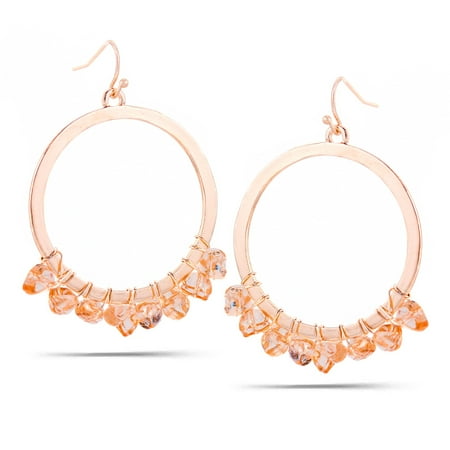 - WOMEN'S ROSE GOLD CRYSTAL ROUND DROP EARRINGS