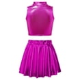 thumbnail image 2 of TiaoBug Girls Jazz Hip Hop Dancewear Shiny Metallic Crop Tops Pleated Skirt Set Rose-A 14, 2 of 7