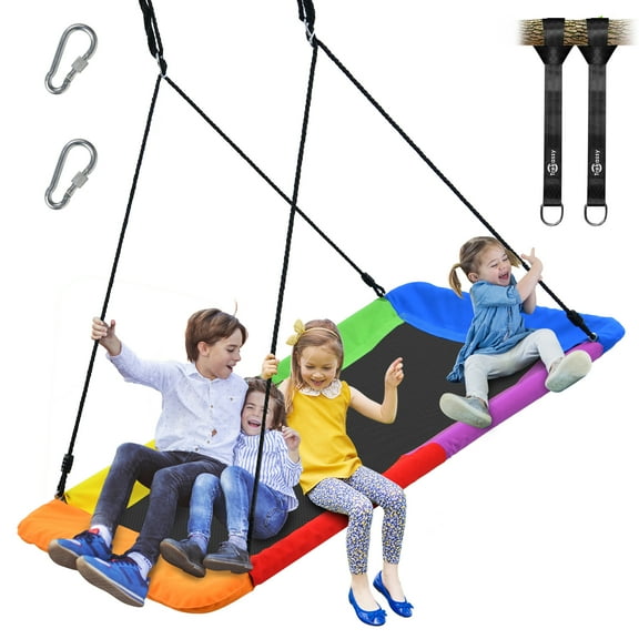 KloKick 60" 700lbs Waterproof Platform Tree Swing with Hanging Straps - for Kids & Adults, Rainbow