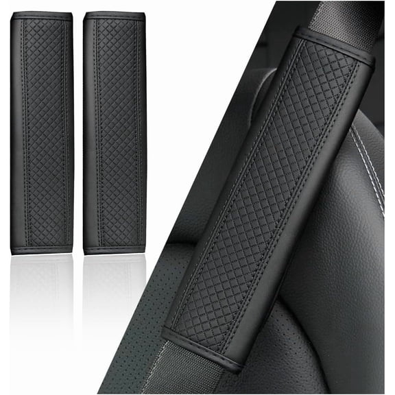 2 Pcs Car Seat Belt Cover Pad, Breathable Leather Seatbelt Covers for Shoulder Protection and Car Decorations, Universal Seatbelt Cushion Adding Car Seat Strap Pads Car Accessories Interior, Black
