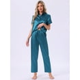 thumbnail image 3 of DARING DIVA Satin Pajamas Silky Button Down Short Sleeve Shirt Pants Set M Peacock Blue, 3 of 7