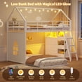 thumbnail image 3 of L-Shaped Floor Bunk Bed Twin over Twin Size with 6 Storage Drawers and LED Lights, Low Bunk Bed Frame with Open Storage Box, Safety Guardrail & Ladder, House Shaped Twin Bunk Beds for 2 Teens, White, 3 of 10