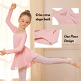 thumbnail image 6 of Oudiya Girls Long Sleeve Leotard Criss Cross Dance Dress Ballet Outfits for Gymnastics, 6 of 9