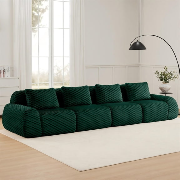 Aukfa 146" Oversized Cloud Sectional Sofa 4 Seat Modular Boneless Couch for Living Room, 4 Pillows, Flannel, Creen