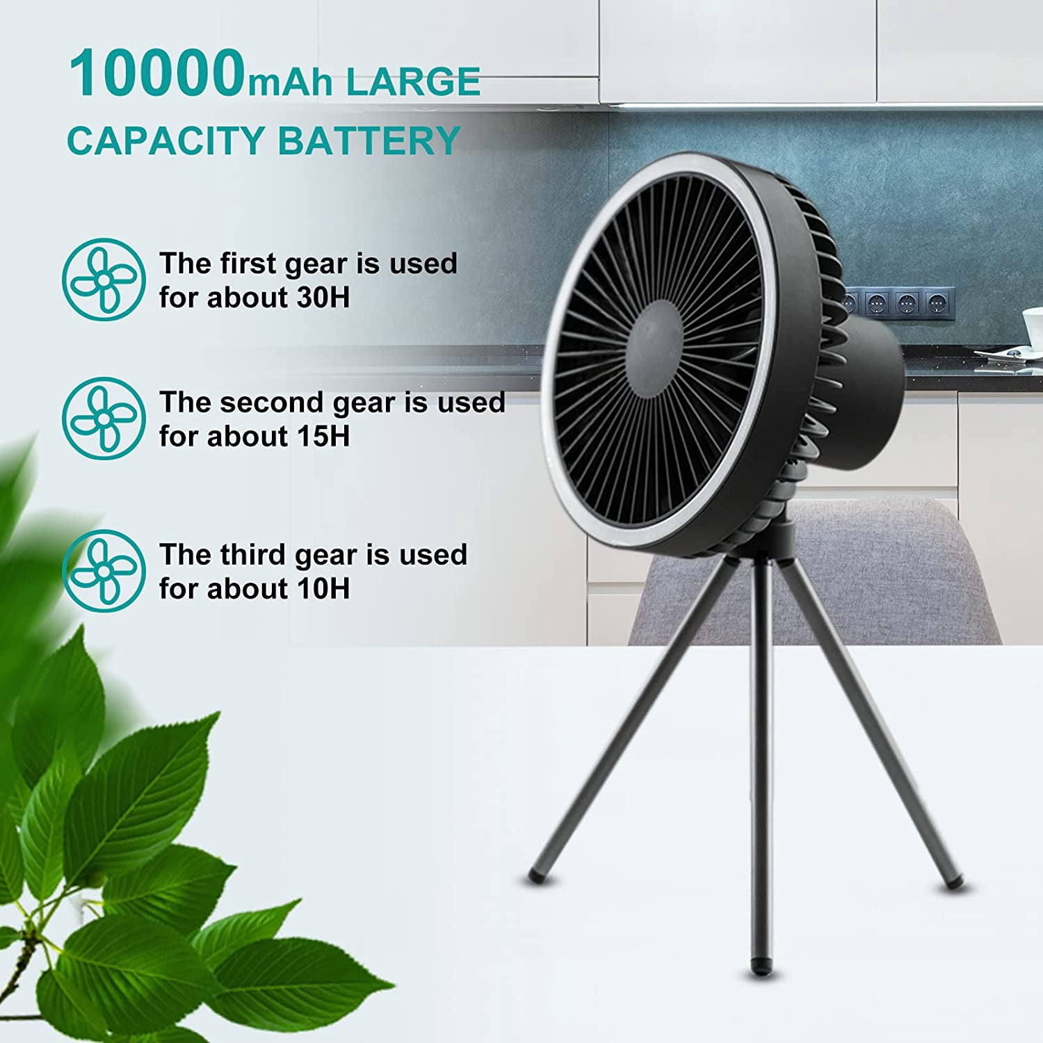 Babyltrl 3 in 1 Portable Desk Fan with LED Lantern,30H Working Time,10000mAh USB Rechargeable Hanging Tent Personal Small Fan for Camping Outdoor Indoor