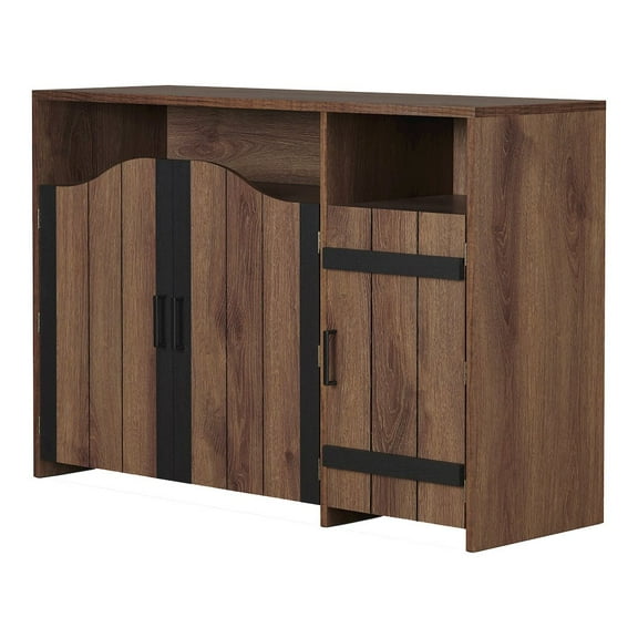 Furniture of America Helen Farmhouse Wood 6-Shelf Buffet in Distressed Walnut