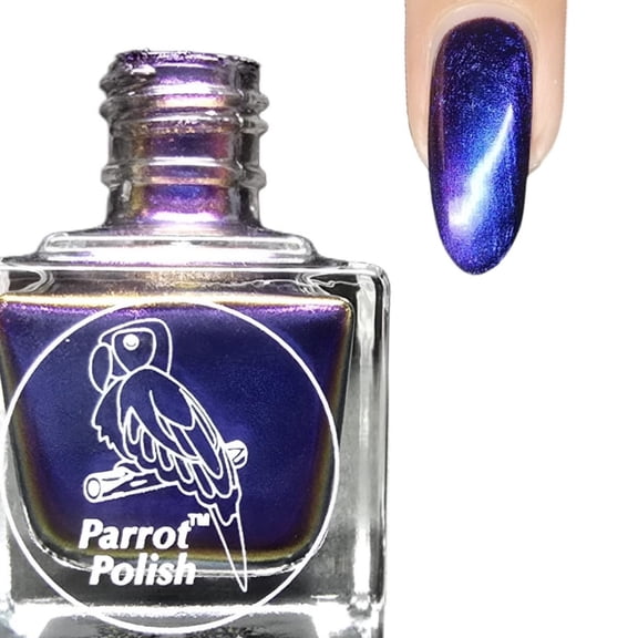 Parrot Polish Multichrome Nail Polish, Quick Dry Ultra Shine Dark Purple Lacquer, Long Lasting Glossy Chrome Nail Enamel, Selene Gallio, 0.5 Fl Oz