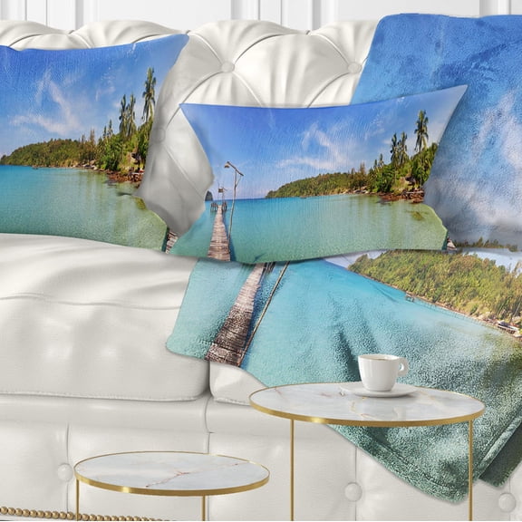 Designart Piers and Palm Trees on Island - Landscape Photography Throw Pillow - 12x20
