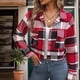 thumbnail image 1 of Chaquetas y abrigos casuales sin capucha de manga larga para mujer Camisa a cuadros a rayas con doble bolsillo Camisa a cuadros de longitud media Artículo nuevo de primavera y otoño Chaqueta de poliés, 1 of 3