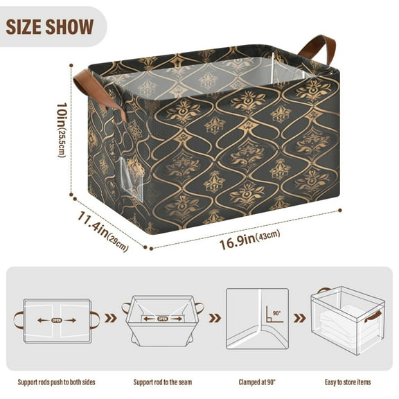 BZSMCE Collapsible Fabric Cube Storage Bins Bohemia Design Gold Flower Pattern Design Pattern Storage Box