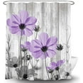 thumbnail image 4 of Unique Floral Shower Curtain for Bathroom Decor, Purple and Gray Daisy Flower Elegant Wildflower Design Farmhouse Bath Curtains, Rustic Wooden Country Fabric Shower Curtain Set with Hooks Set, 69x70, 4 of 5