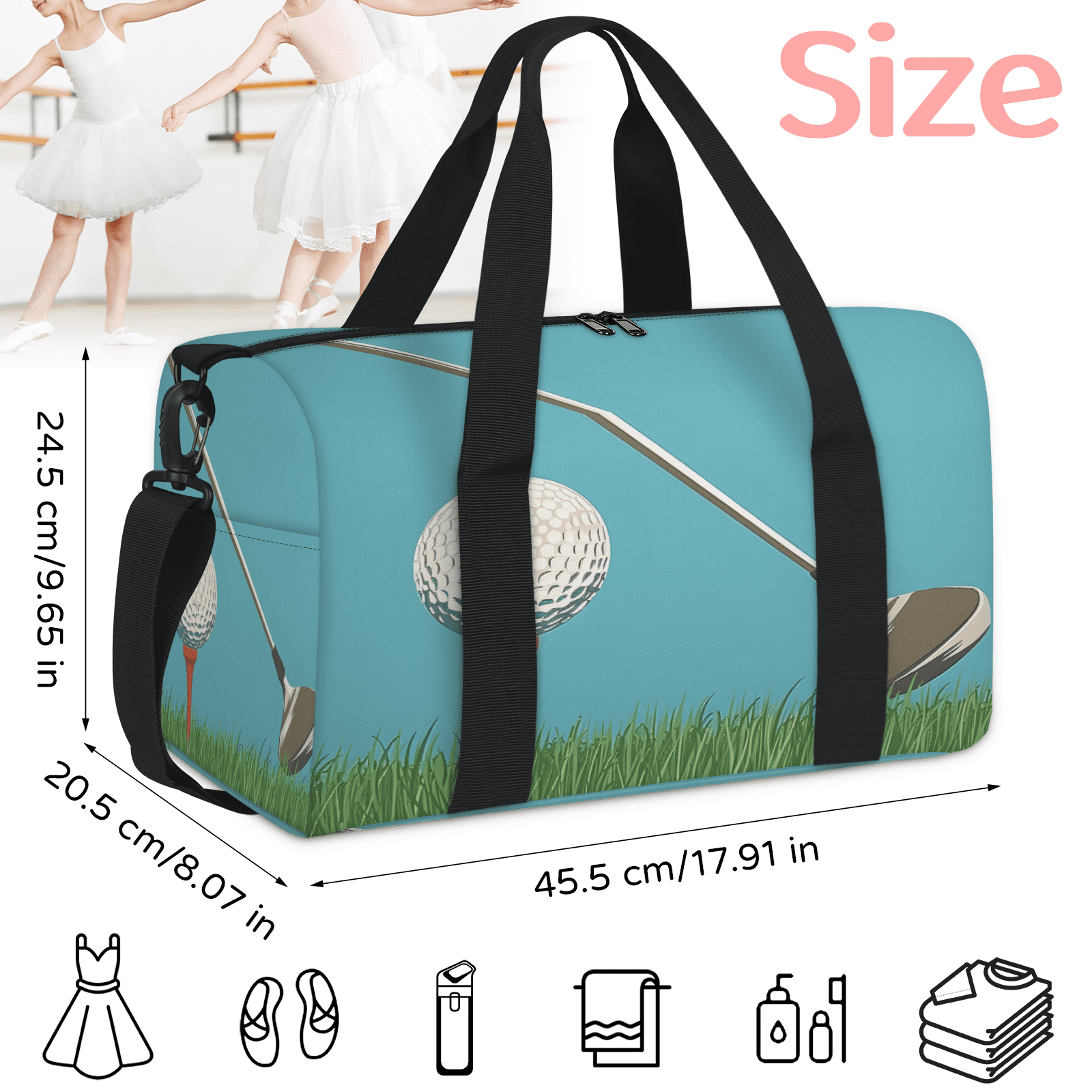 Herdesigns Golf Ball Sport Travel Duffle Bag Sports Yoga Weekender Overnight Carry on Workout Bags Lightweight Waterproof Gym Tote Bag for Women