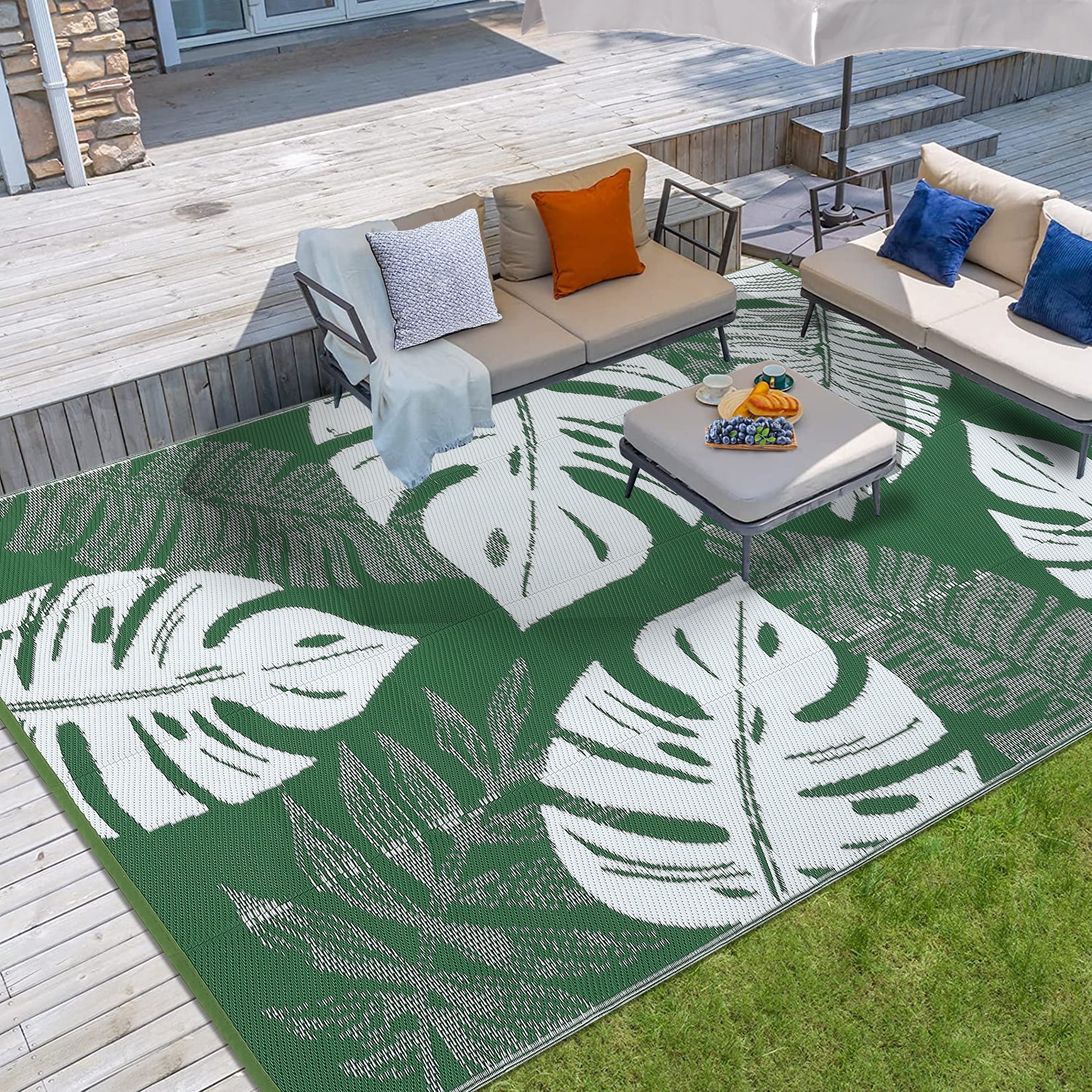 FairOnly 9'x18'Large Reversible Outdoor Area Rug Stain Resistant Rugs for Camping RV Trip