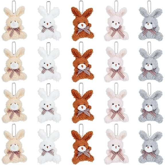 20Pcs 5 Colors Mini Bunny Plush Keychain Cotton Bunny Stuffed Animal Mini Plushies Bulk for Birthday Xmas Easter Shower Party Favor Gifts