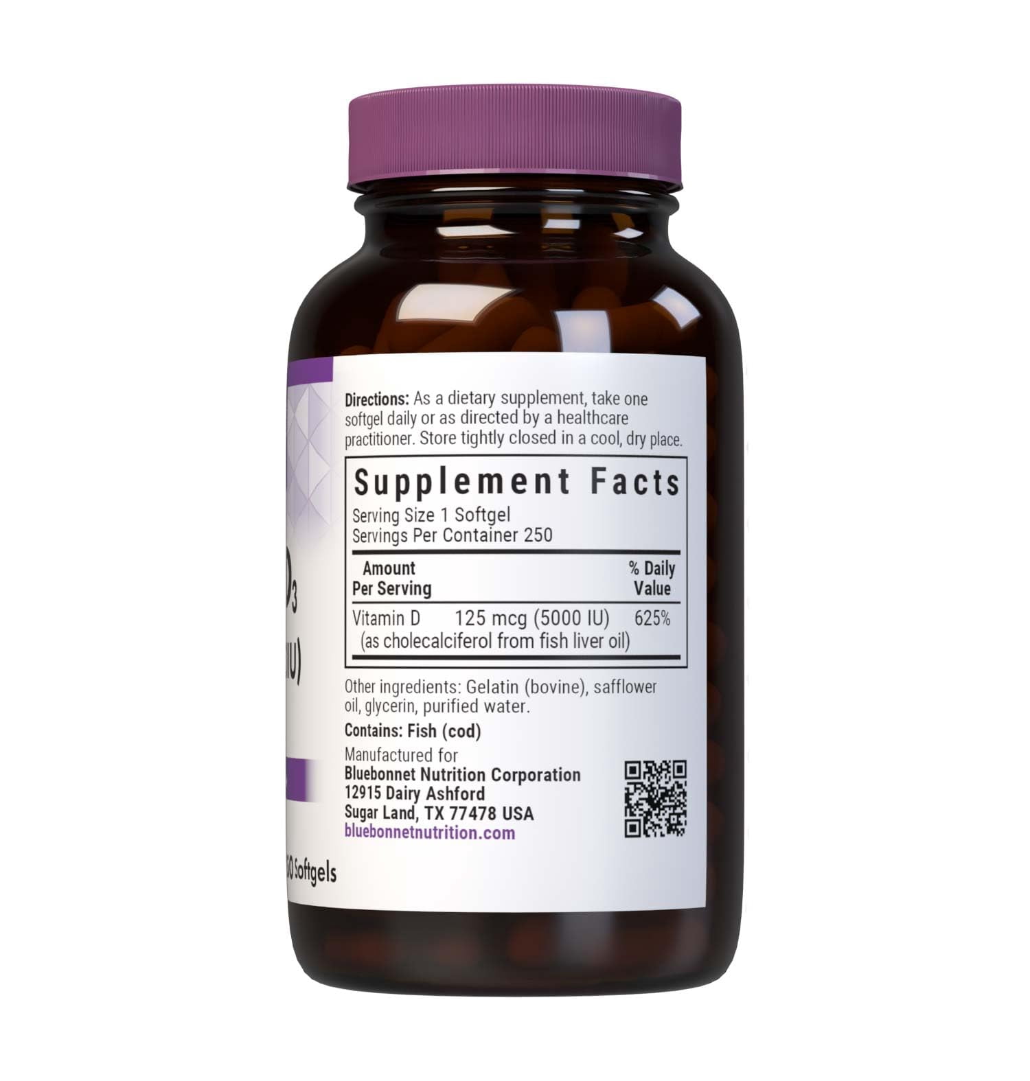 Bluebonnet Vitamin D3 5000 IU, Cholecalciferol from Fish Oil, 250 Softgels