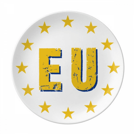 

EU Abbreviat Union Country Plate Decorative Porcelain Salver Tableware Dinner Dish