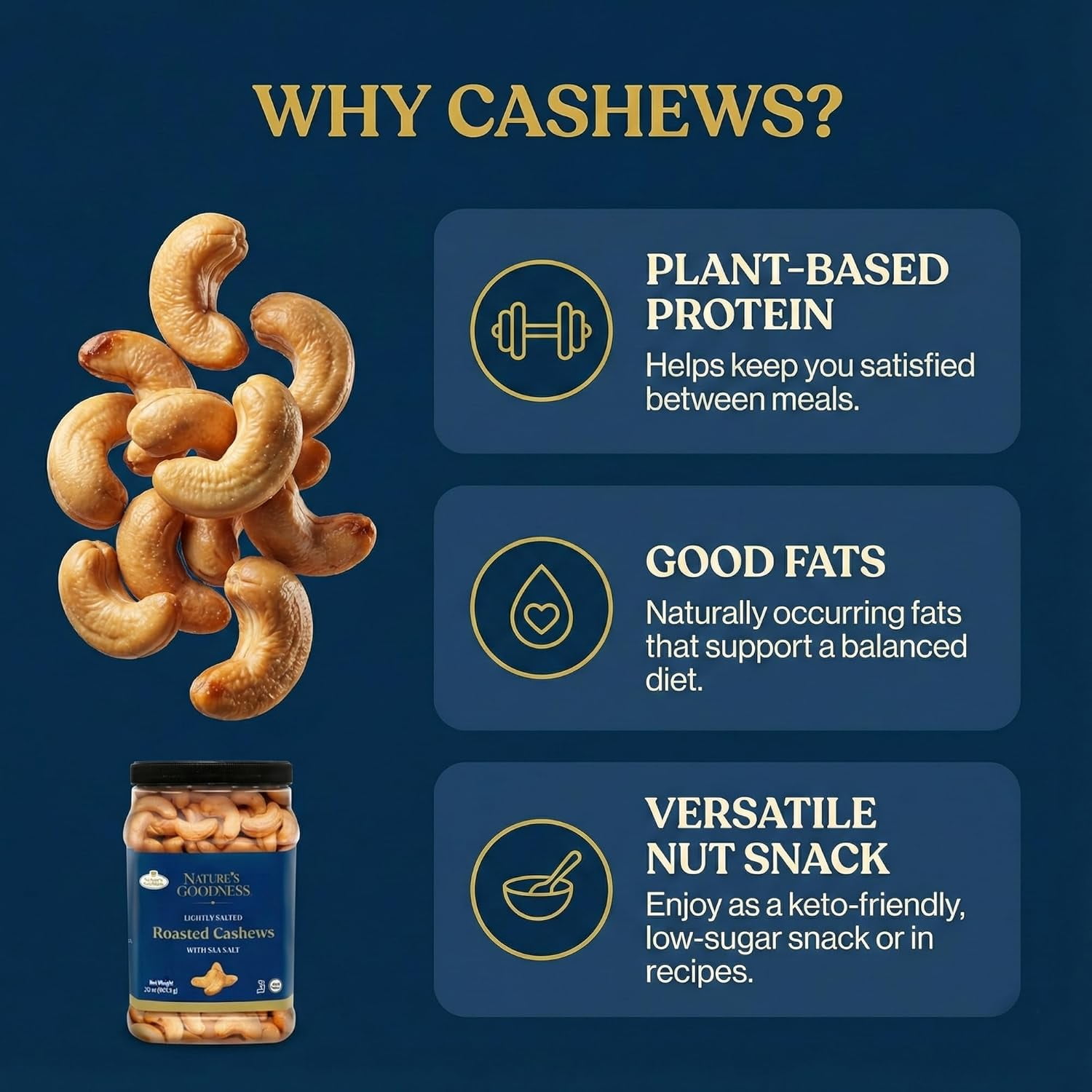 Cashews Lightly Salted, Roasted Nuts - 30 oz - Healthy Snack with Crunchy Rich Flavor & High Protein - Family Size