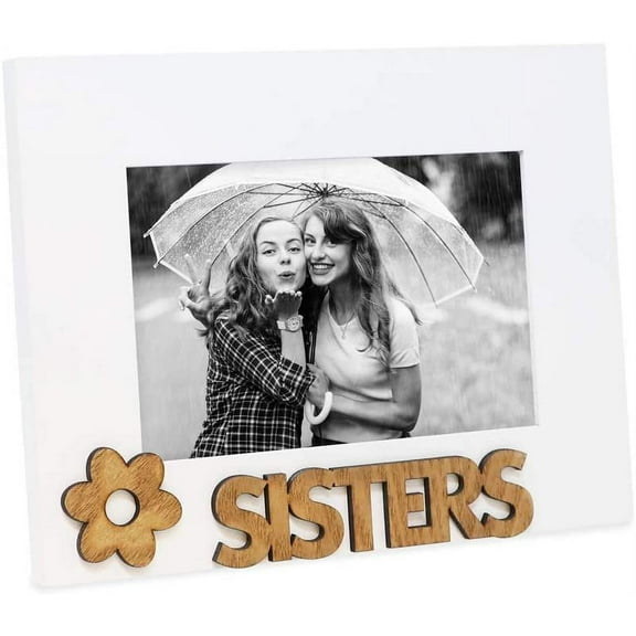 Isaac Jacobs White Wood Sentiments Sisters Picture Frame, 4x6 inch, Photo Gift for Family, Display on Tabletop, Desk