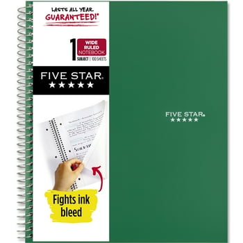Five Star Spiral , 1 Subject, Wide Ruled, 8" x 10 1/2", Forest Green (930010CE1-WMT)