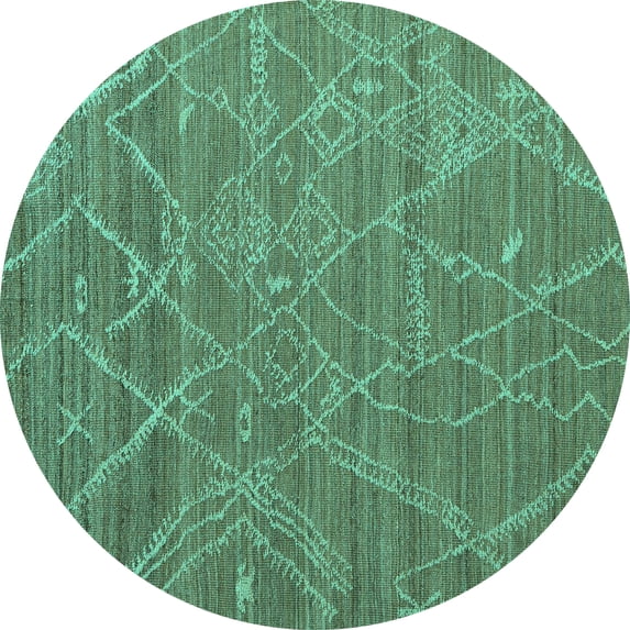 Ahgly Company Machine Washable Indoor Round Abstract Turquoise Blue Modern Area Rugs, 5' Round