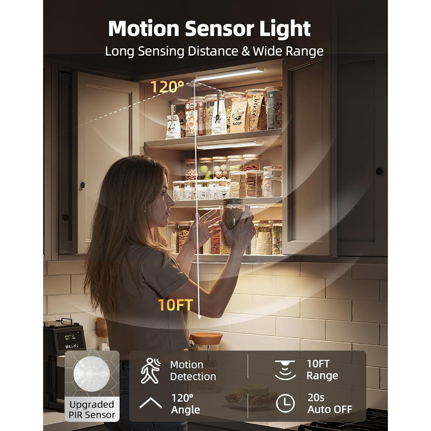 6-Pack Under Cabinet Lighting Wireless, LED Motion Sensor Light Indoor, Rechargeable Closet Lights Battery Operated, Dimmable & 3 Color Temps, Under Counter Lights for Kitchen, Stairs (8inch)